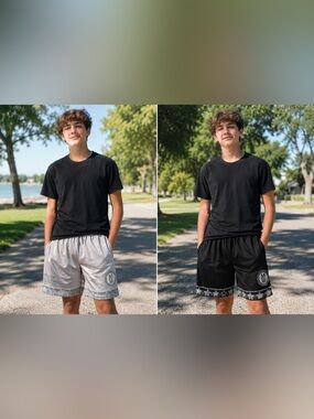 Reservable Men's Athletic Drawstring Shorts - Black & Silver Options